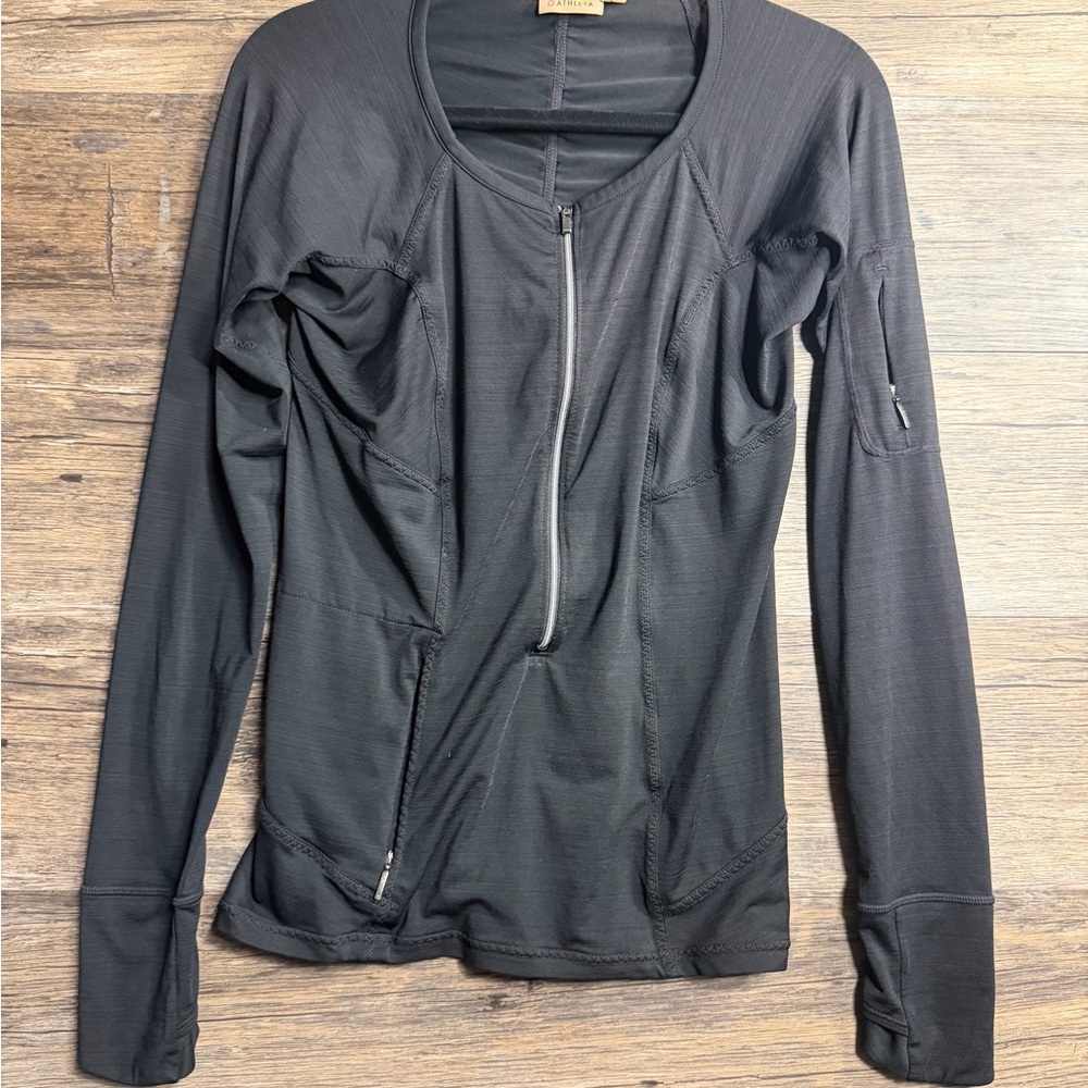 Athleta Black Long Sleeve Top with Front Zipper